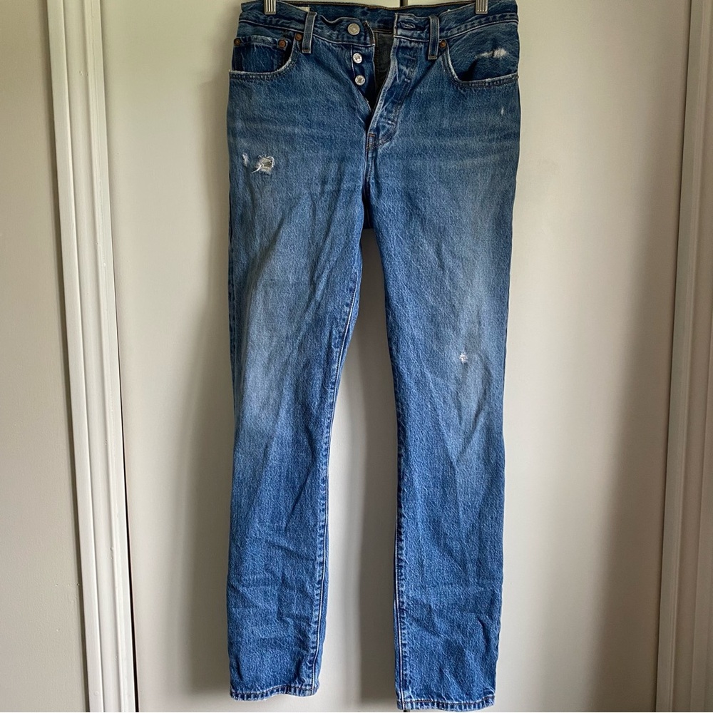 Levi's Distressed Light Blue Straight Leg Jeans